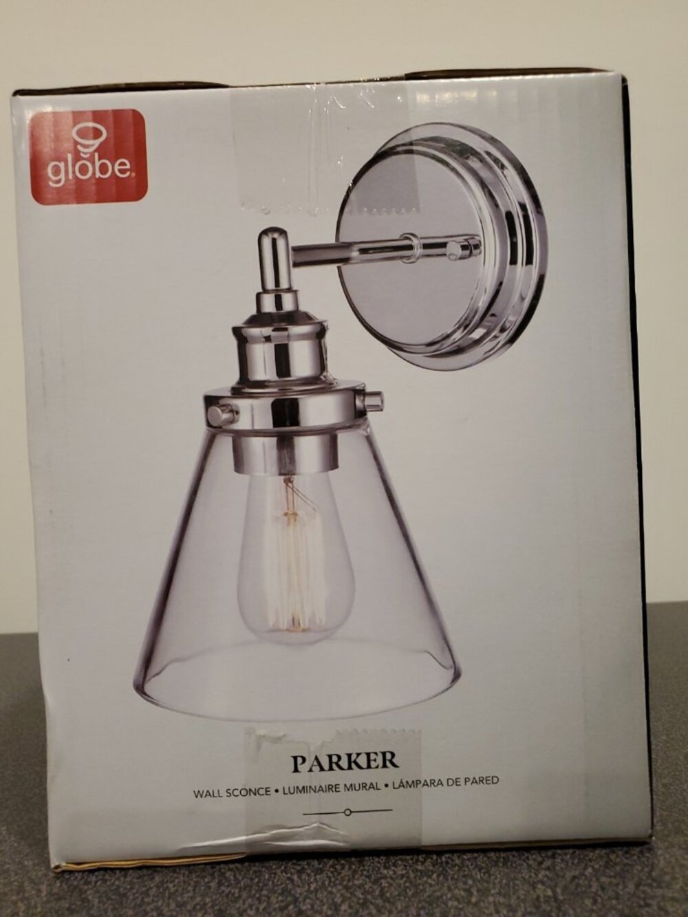 Bundle Of 2 Globe Parker Wall Sconce Chrome Finish Glass Metal Cone Shade 6.5 in